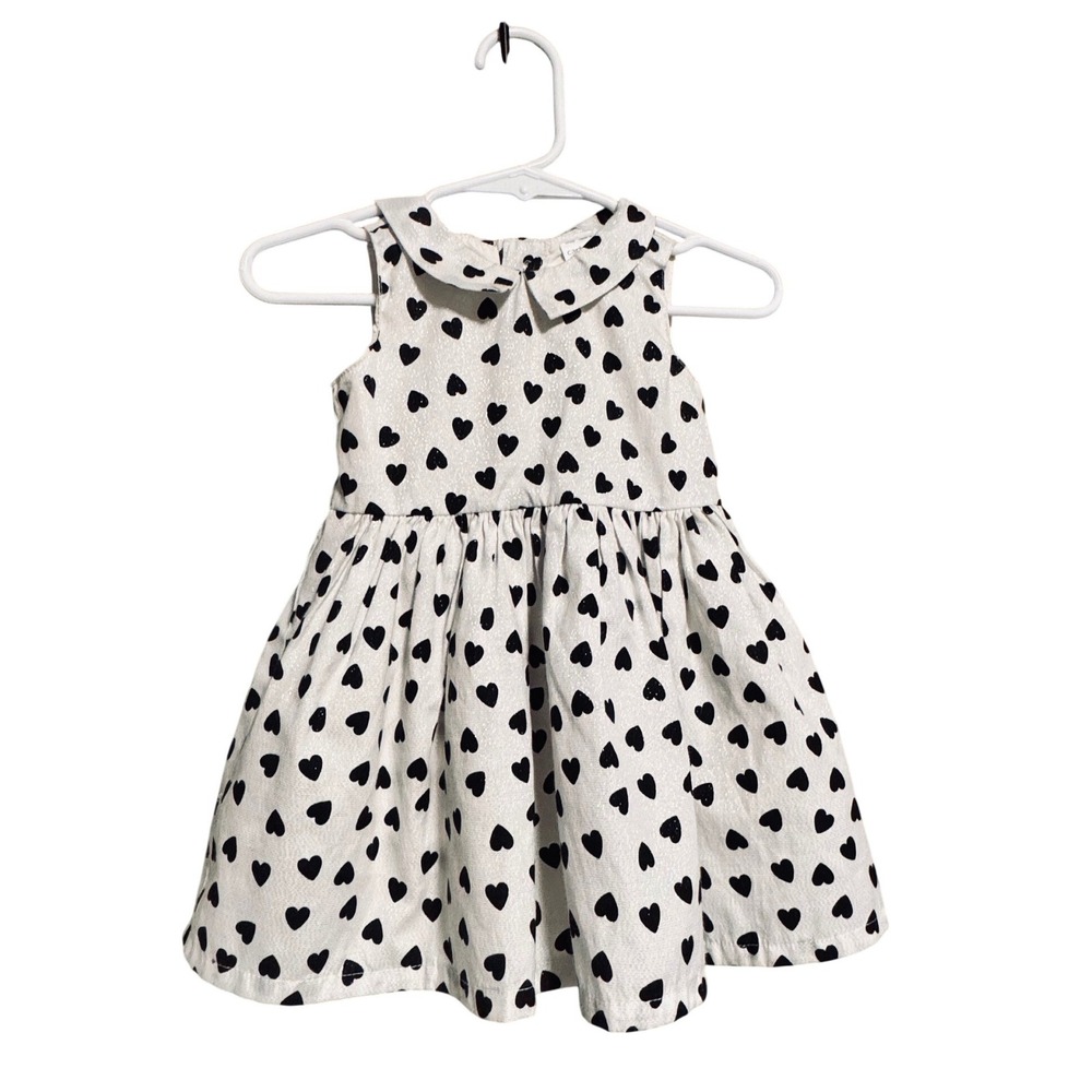 Carter's Dress Collared White & Black Heart Print Mod Special Occasion 6 Months